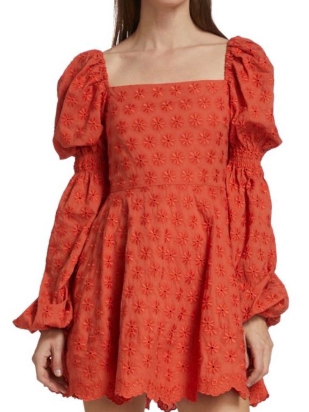 Caroline Constas Wren Puff-Sleeve Square Neck Daisy Mini Dress | XS